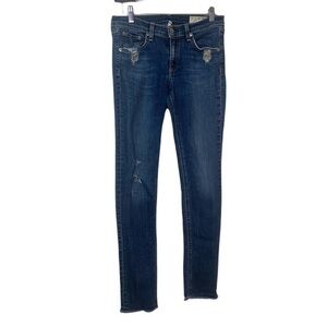 Rag And Bone Skinny Distressed Deconstructed Medium Blue Wash Denim Jeans